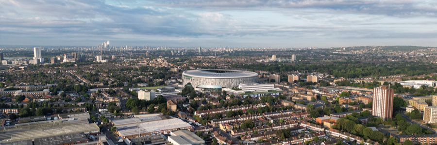 Aerial view of Tottenham Hotspur Stadium